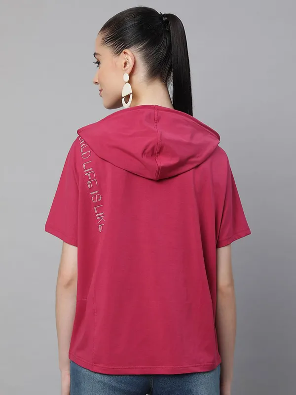 GLOBAL REPUBLIC dark pink hooded t-shirt