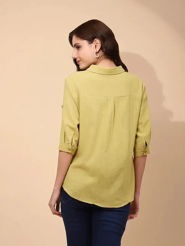 GLOBAL REPUBLIC light olive plain silk shirt
