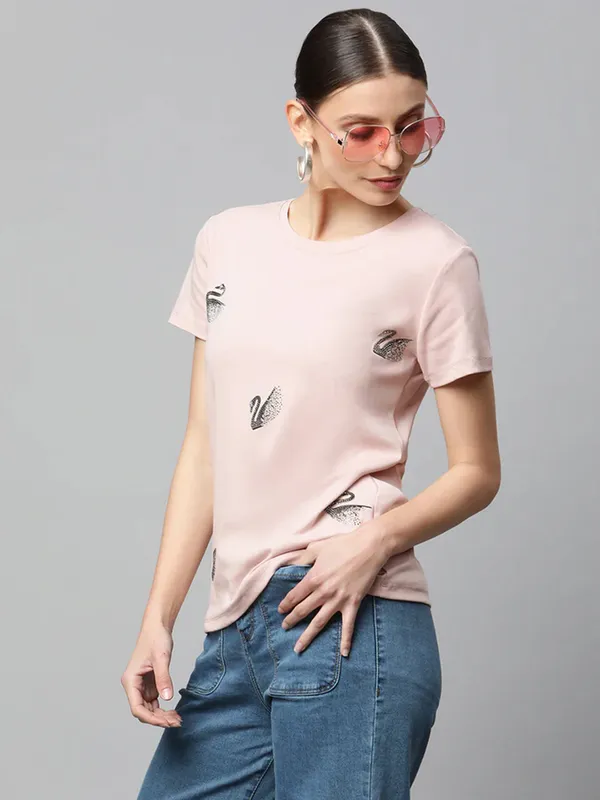 Global Republic light pink printed t shirt