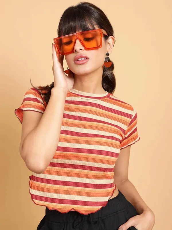 Global Republic orange horizontal stripes top