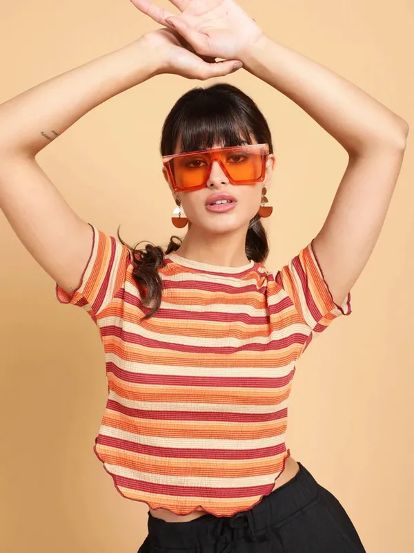 Global Republic orange horizontal stripes top