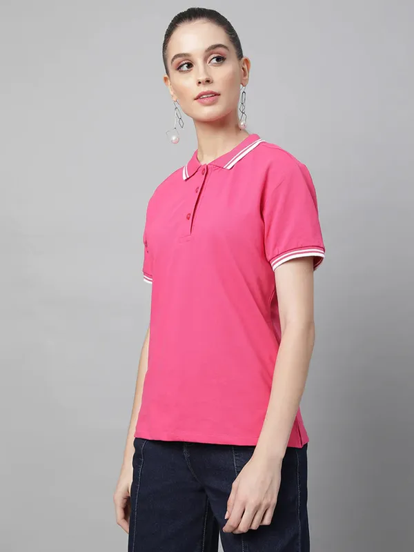 Global Republic pink cotton plain t shirt