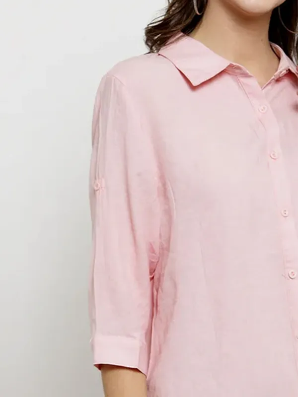 GLOBAL REPUBLIC pink plain loose fit cotton shirt