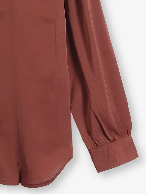 GLOBAL REPUBLIC plain brown satin shirt