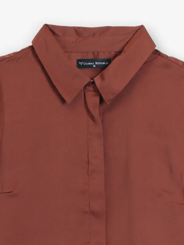 GLOBAL REPUBLIC plain brown satin shirt
