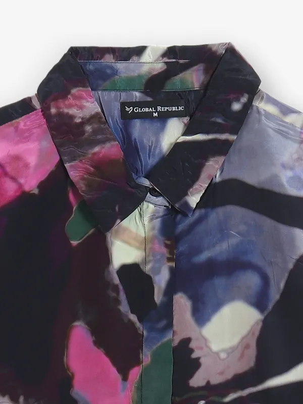 GLOBAL REPUBLIC printed black silk shirt