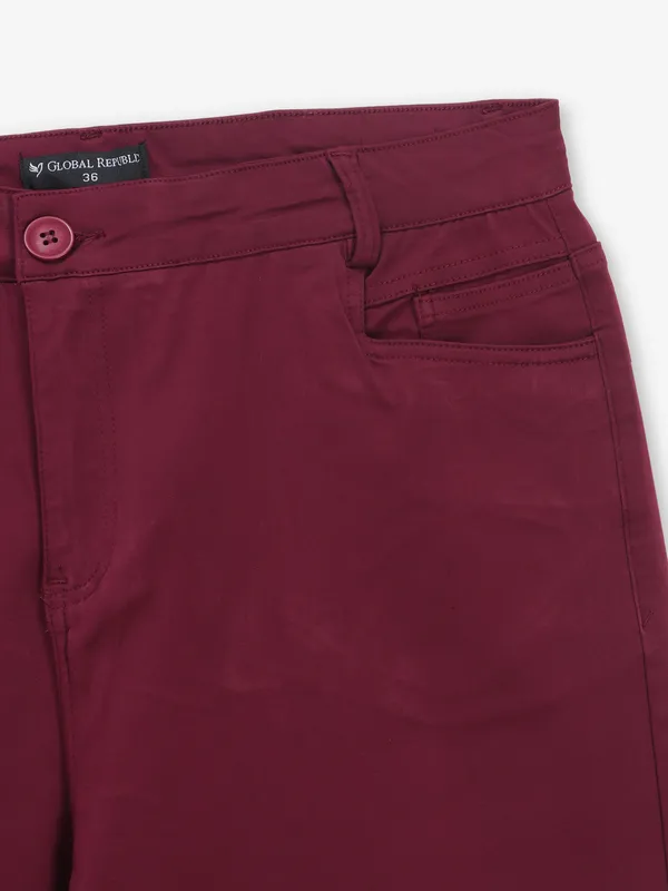 GLOBAL REPUBLIC solid wine cotton pant