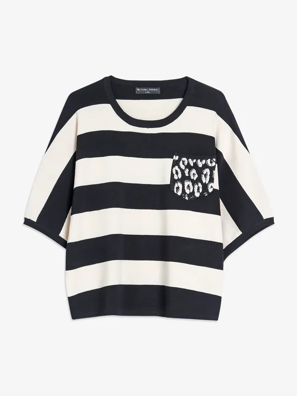 Global Republic white and black stripe top