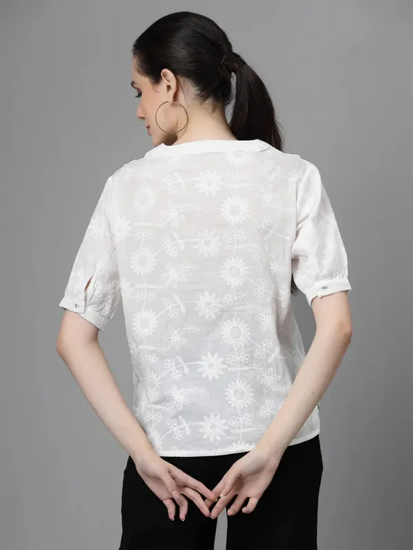 GLOBAL REPUBLIC white cotton embroidery top