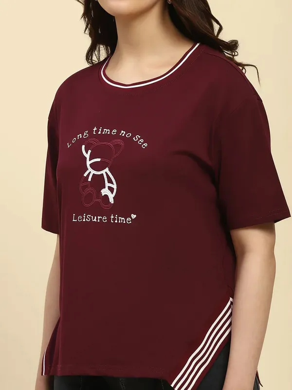 GLOBAL REPUBLIC wine cotton t-shirt