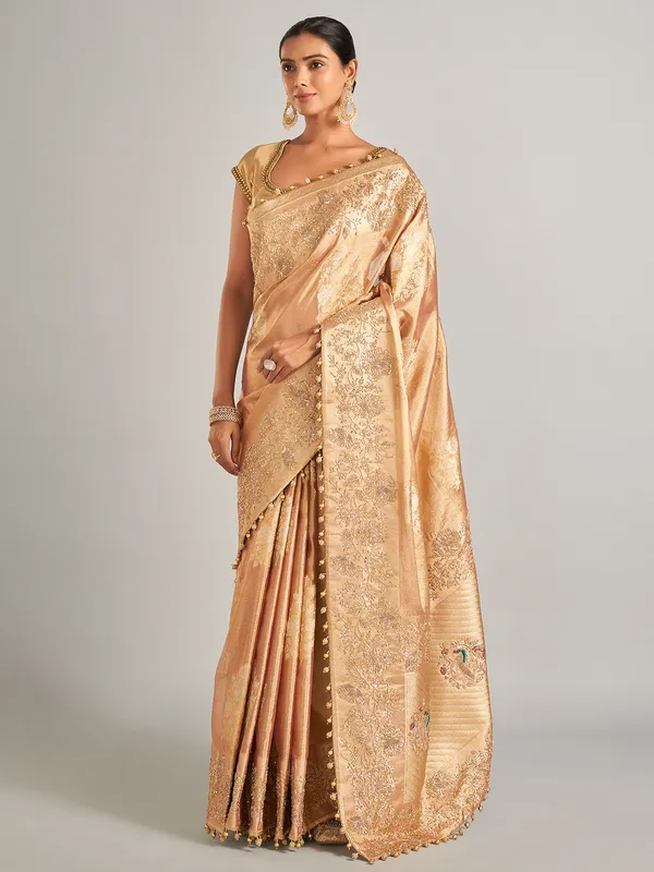 Golden silk saree with zari work