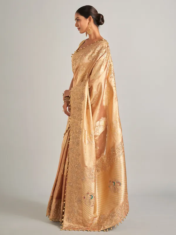 Golden silk saree with zari work