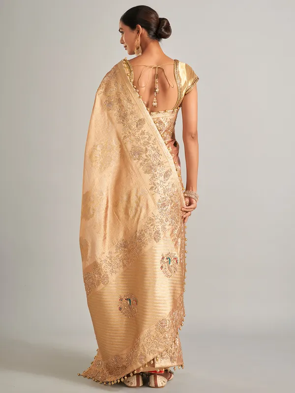 Golden silk saree with zari work