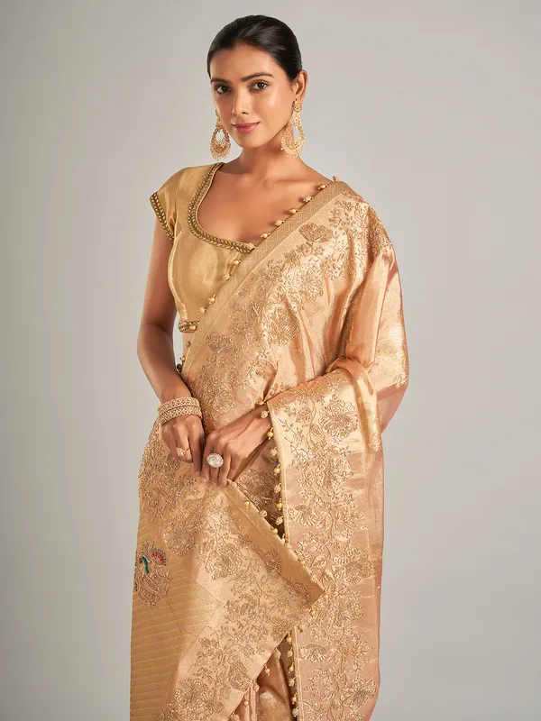 Golden silk saree with zari work