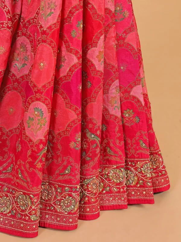 Glorious pinkish red silk saree with unstitched blouse