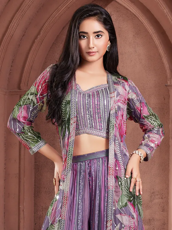 Glorious purple silk palazzo salwar suit