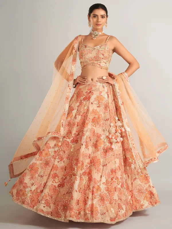 Glossy peach lehenga choli in silk