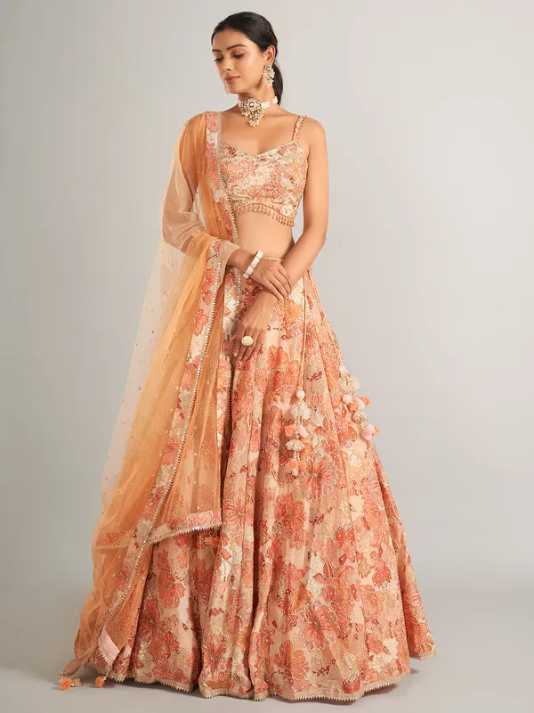 Glossy peach lehenga choli in silk
