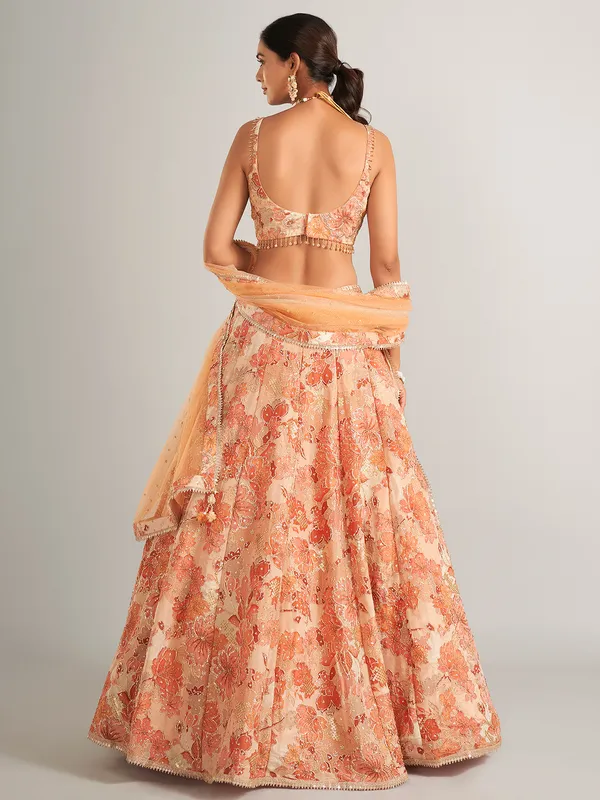 Glossy peach lehenga choli in silk