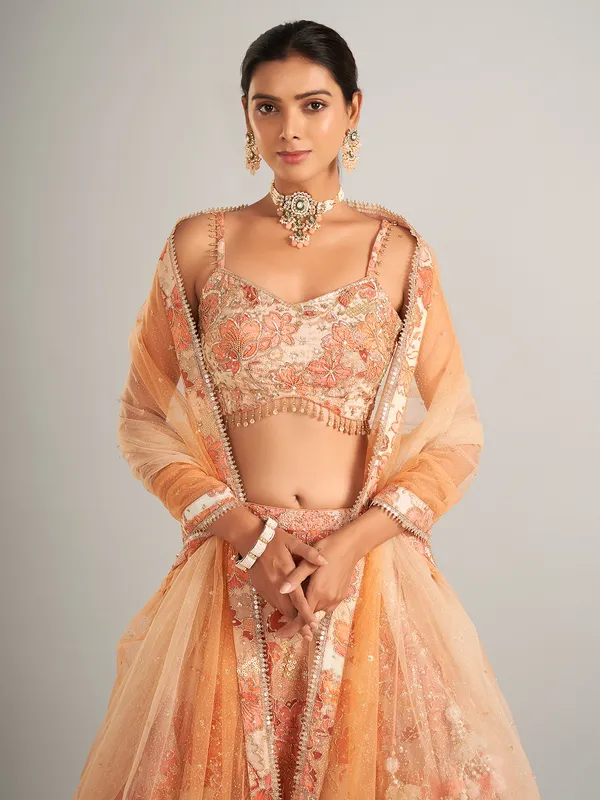 Glossy peach lehenga choli in silk