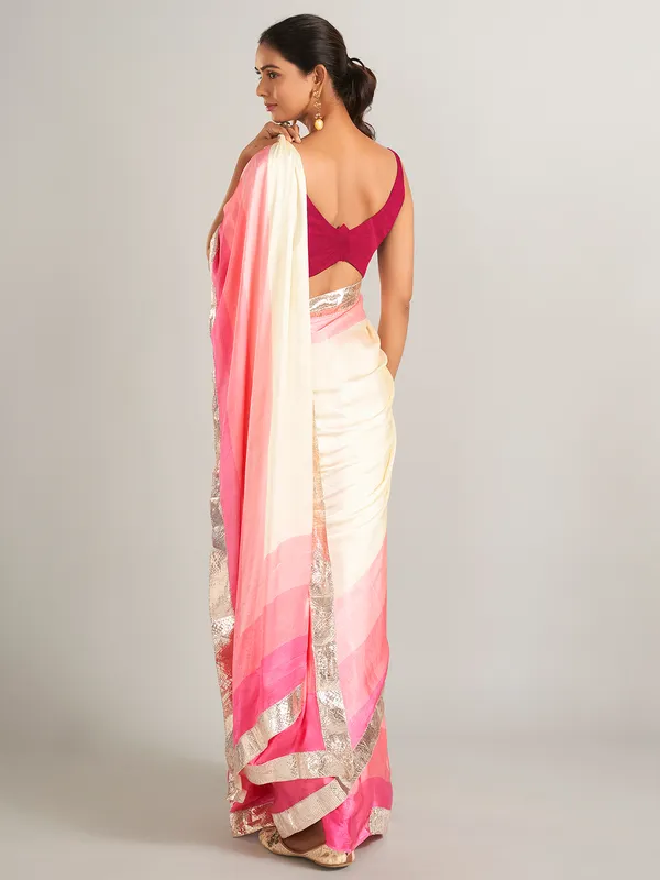 Glowing pink and cream masru silk saree