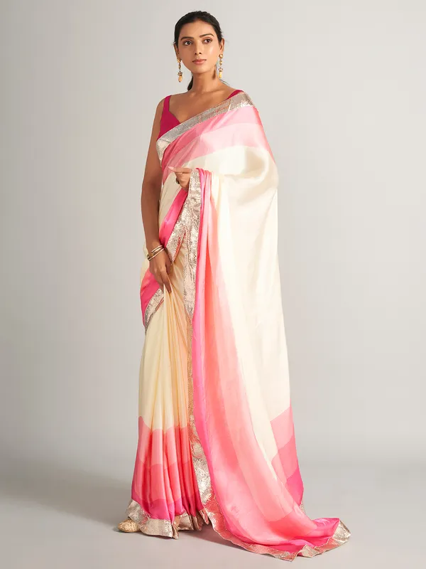 Glowing pink and cream masru silk saree