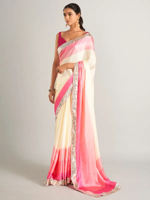 Glowing pink and cream masru silk saree