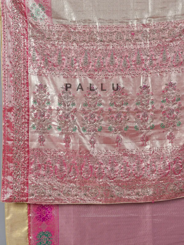 Gold & pink kanivaram silk saree for wedding