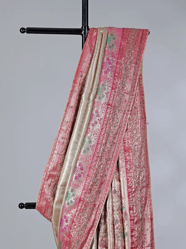 Gold & pink kanivaram silk saree for wedding
