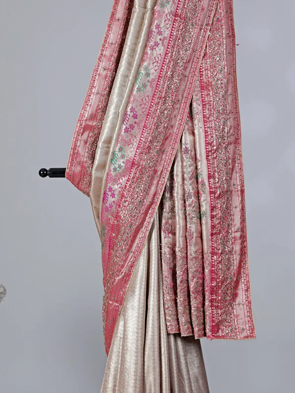 Gold & pink kanivaram silk saree for wedding