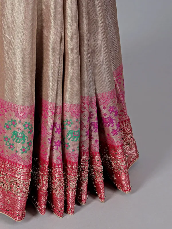 Gold & pink kanivaram silk saree for wedding