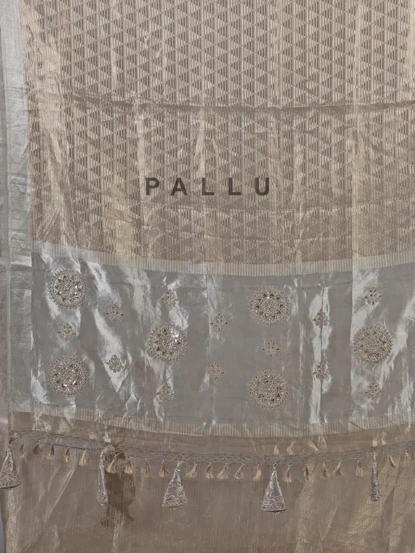 Gold and grey organza saree with ready made blouse