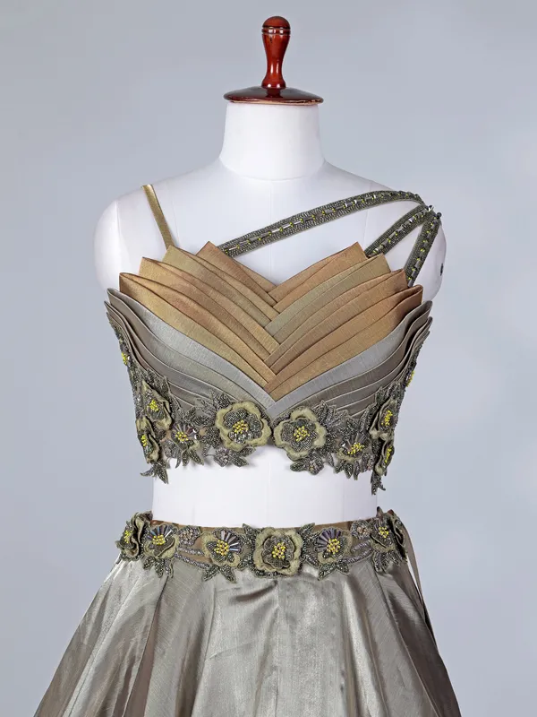 Gold and grey tissue silk lehenga choli