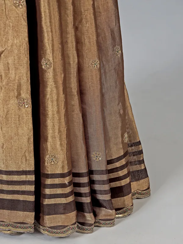 Gold and grey tissue silk saree for wedding