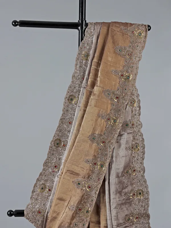Gold and purple silk diamond embellished saree