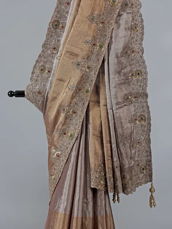 Gold and purple silk diamond embellished saree