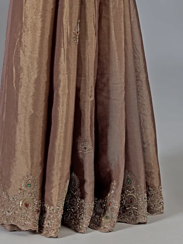 Gold and purple silk diamond embellished saree