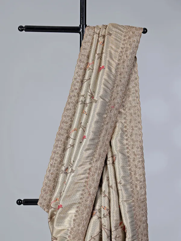 Gold and silver floral tissue silk wedding saree