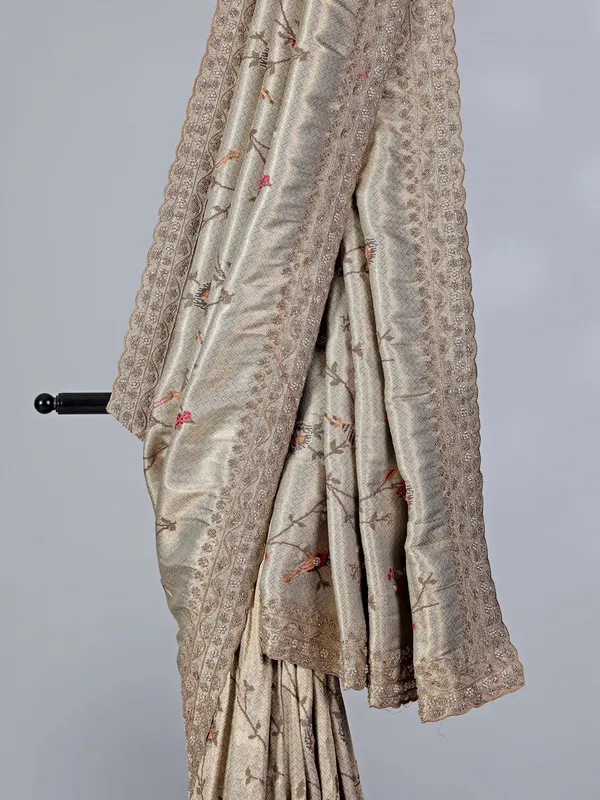 Gold and silver floral tissue silk wedding saree