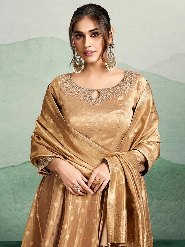 Gold banarasi silk palazzo suit for wedding