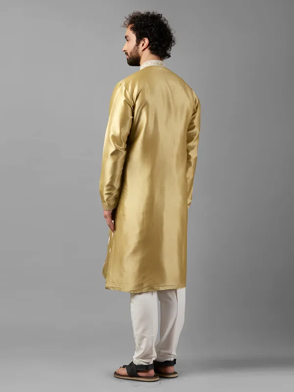 Gold color silk  Men Kurta pajama