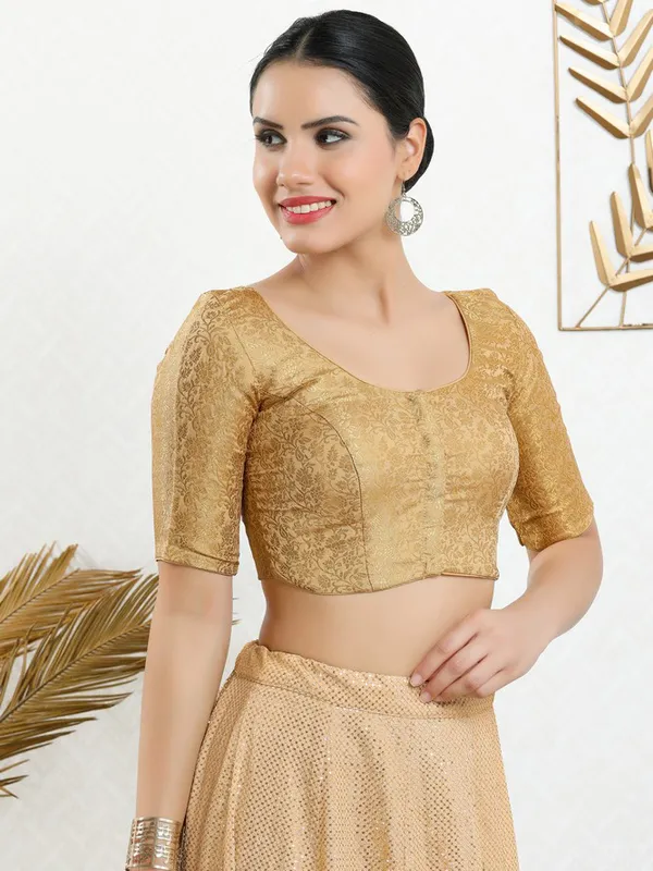 Gold jacquard zari weaving blouse