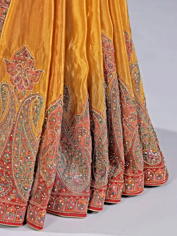 Gold pashmina silk saree for wedding glamour