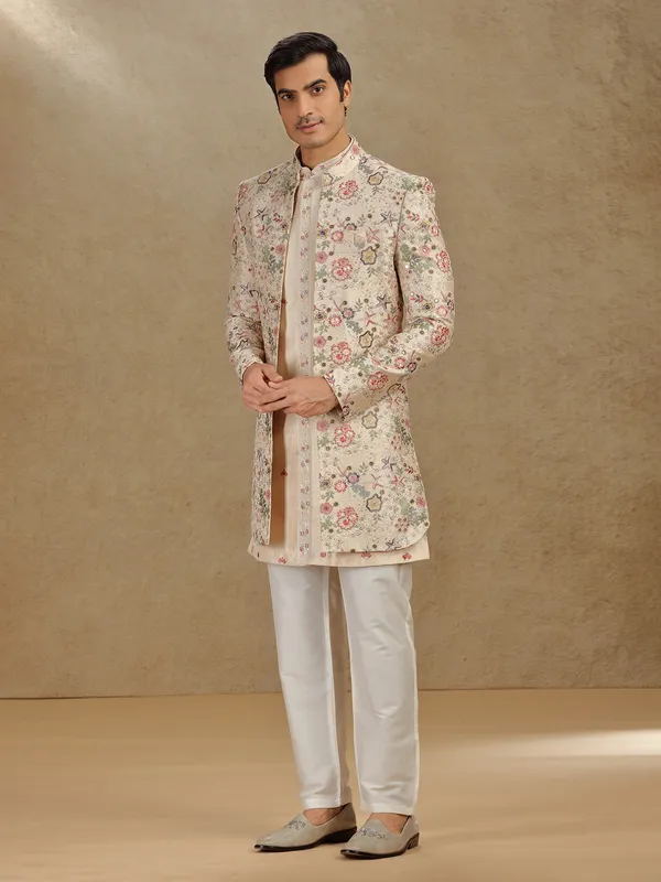 Gold raw silk indo western for wedding