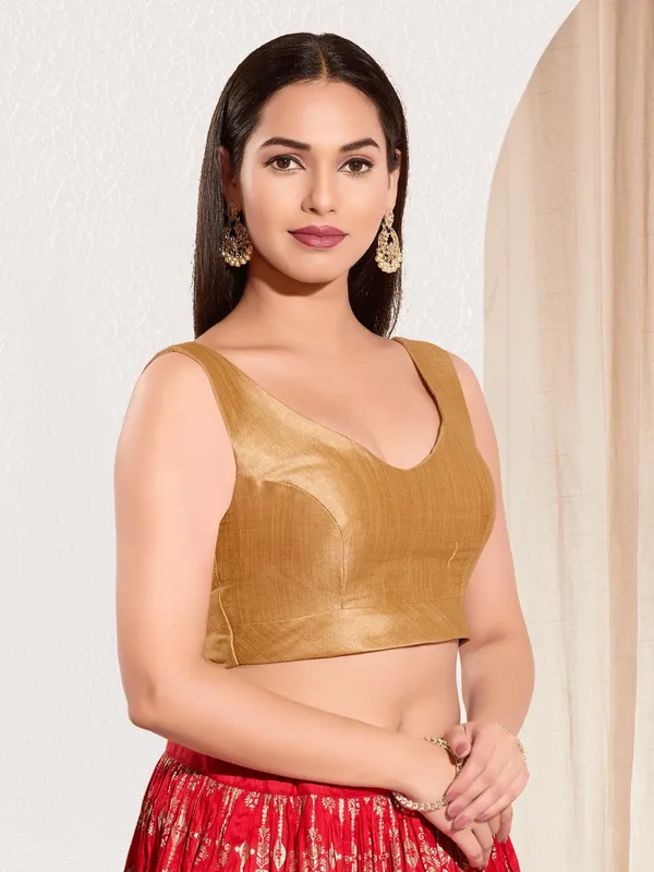 Gold ready made blouse in rich silk for women