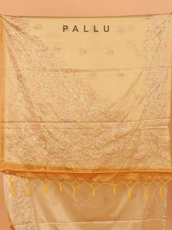 Gold semi silk printed wedding wear saree