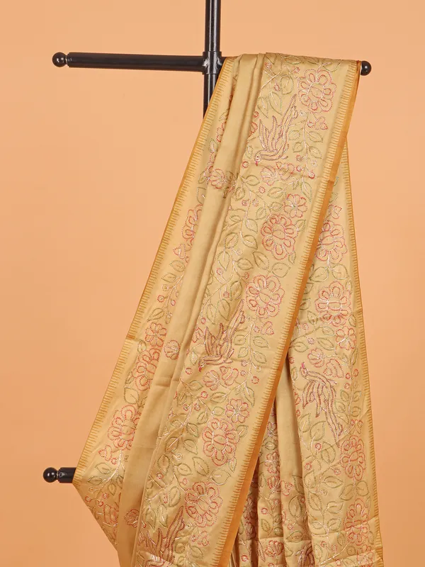 Gold semi silk printed wedding wear saree