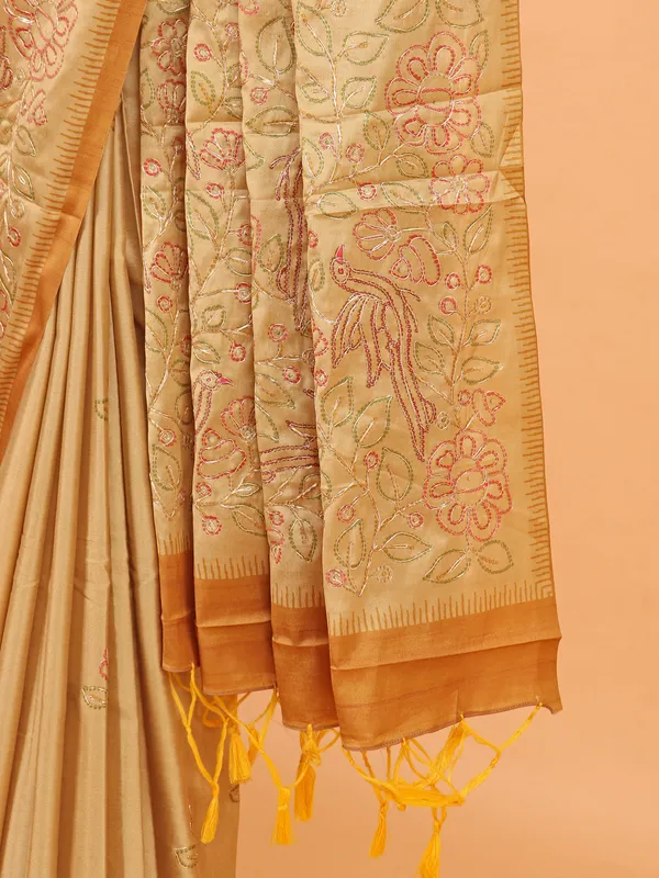 Gold semi silk printed wedding wear saree