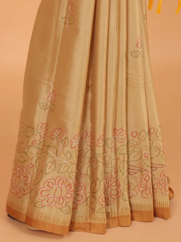 Gold semi silk printed wedding wear saree