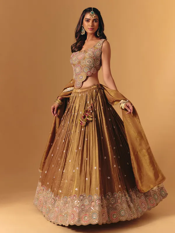 Gold silk designer cutdana bridal lehenga choli for women